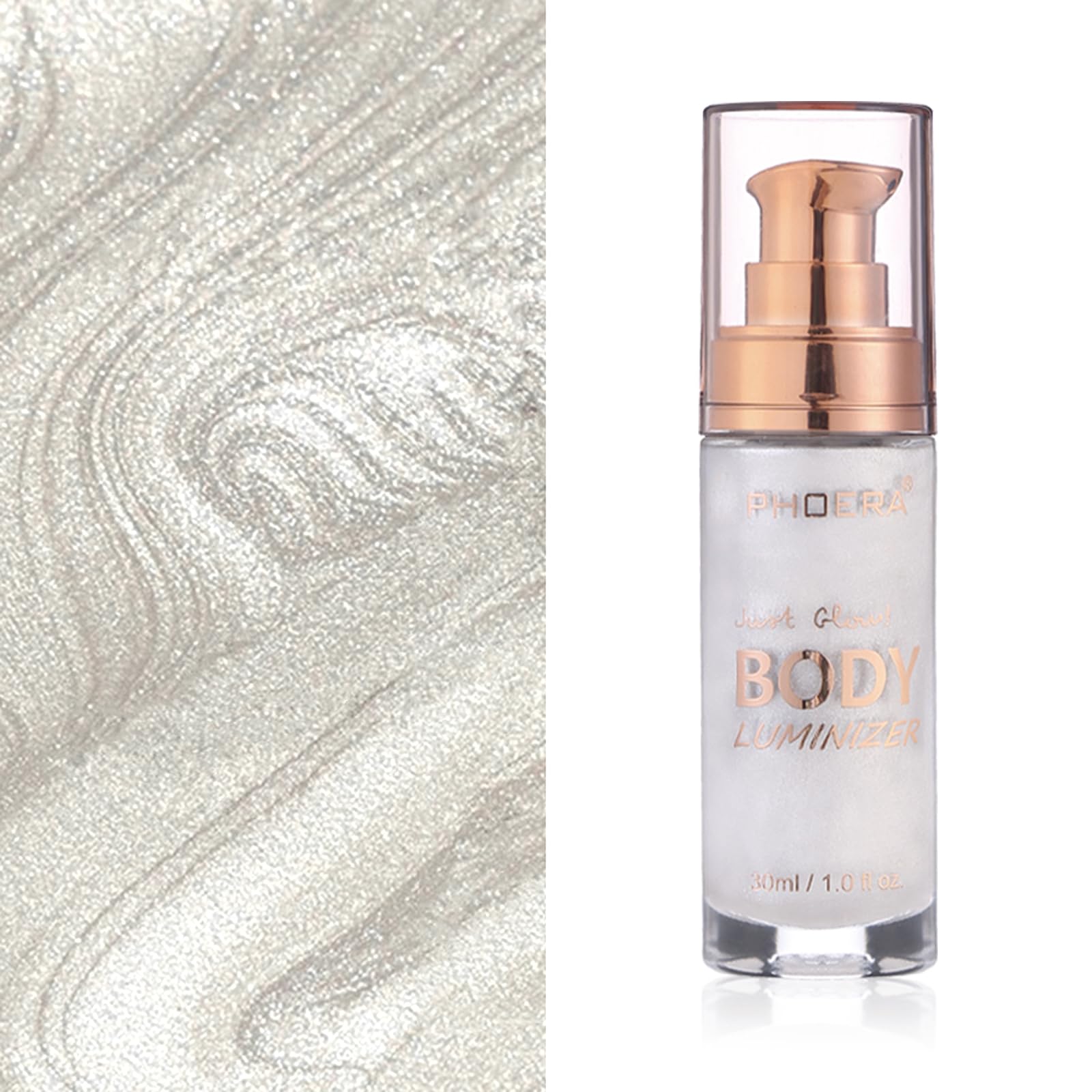 Lezero Body Shimmer Oil en teinte or rose sur peau lumineuse.