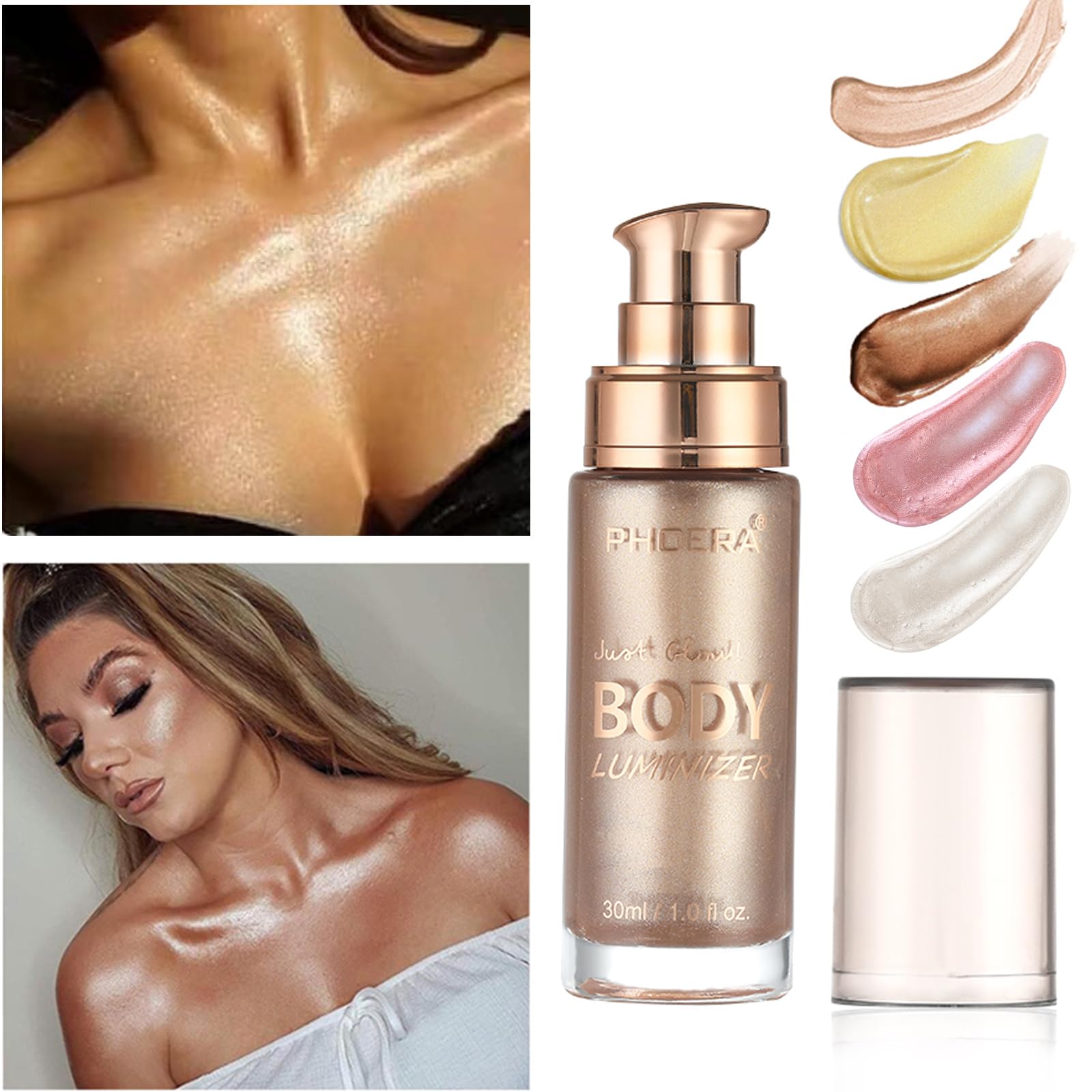 Lezero Huile Brillance Corps Rose Doré, pinceau inclus, pour un éclat subtil.