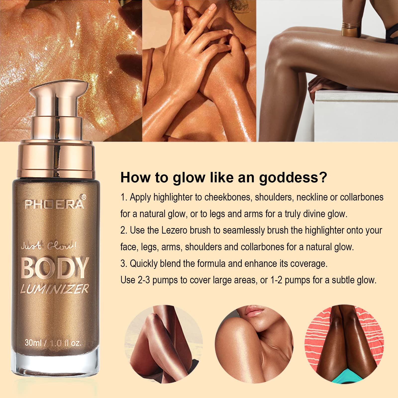Lezero huile-corps lueur-rose-scintillant, glow doux et adaptable sur la peau