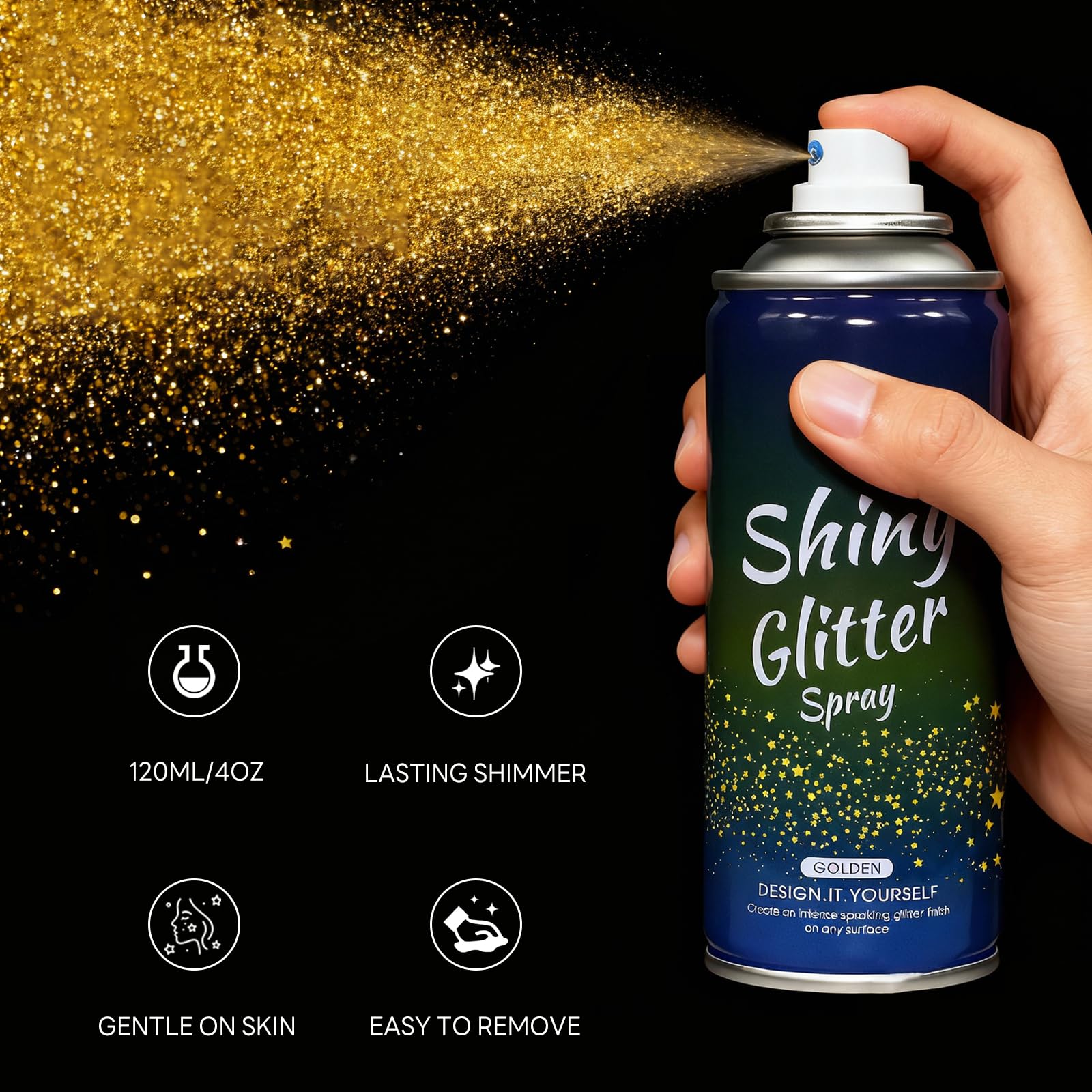 Lezero pulvérisateur pailleté doré sur le corps pour brillance légère et durable.