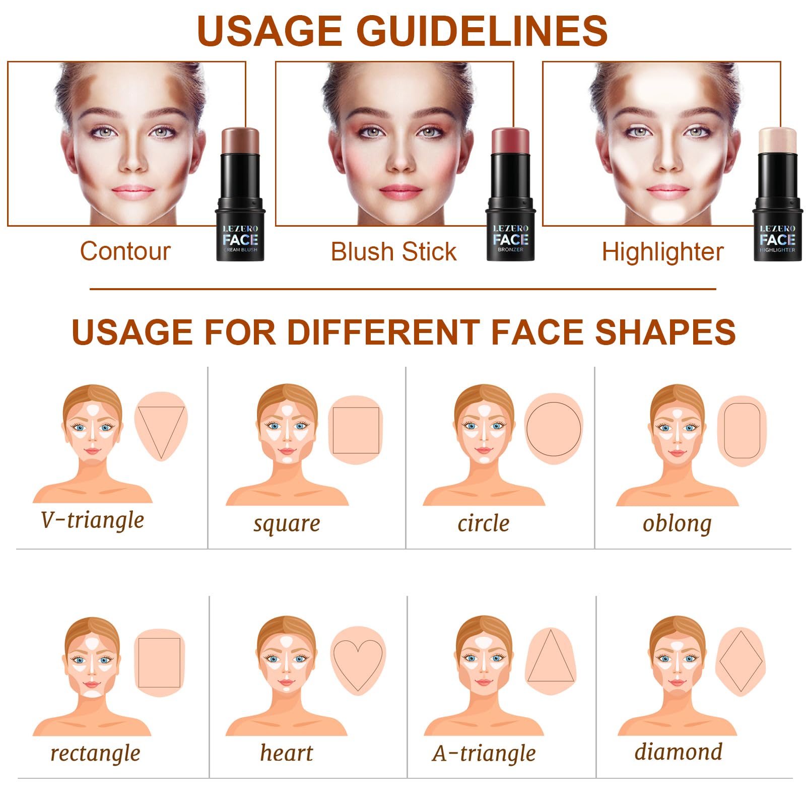 Lezero bâton contour trio application rapide pour les joues.