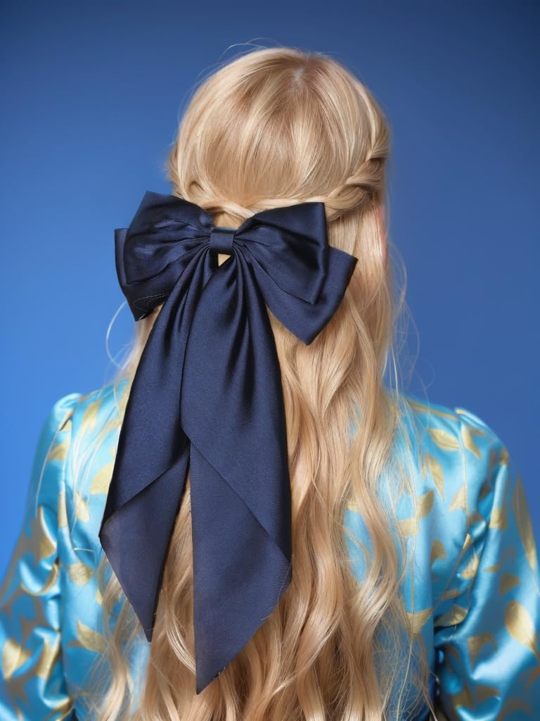 Barrette LFOUVRE satin bleu marine, idéale pour chignons et tresses.