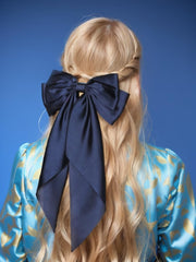 Barrette LFOUVRE satin bleu marine, idéale pour chignons et tresses.