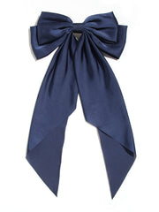 Barrette LFOUVRE gros noeud satin bleu marine, tenue fiable pour cheveux épais.