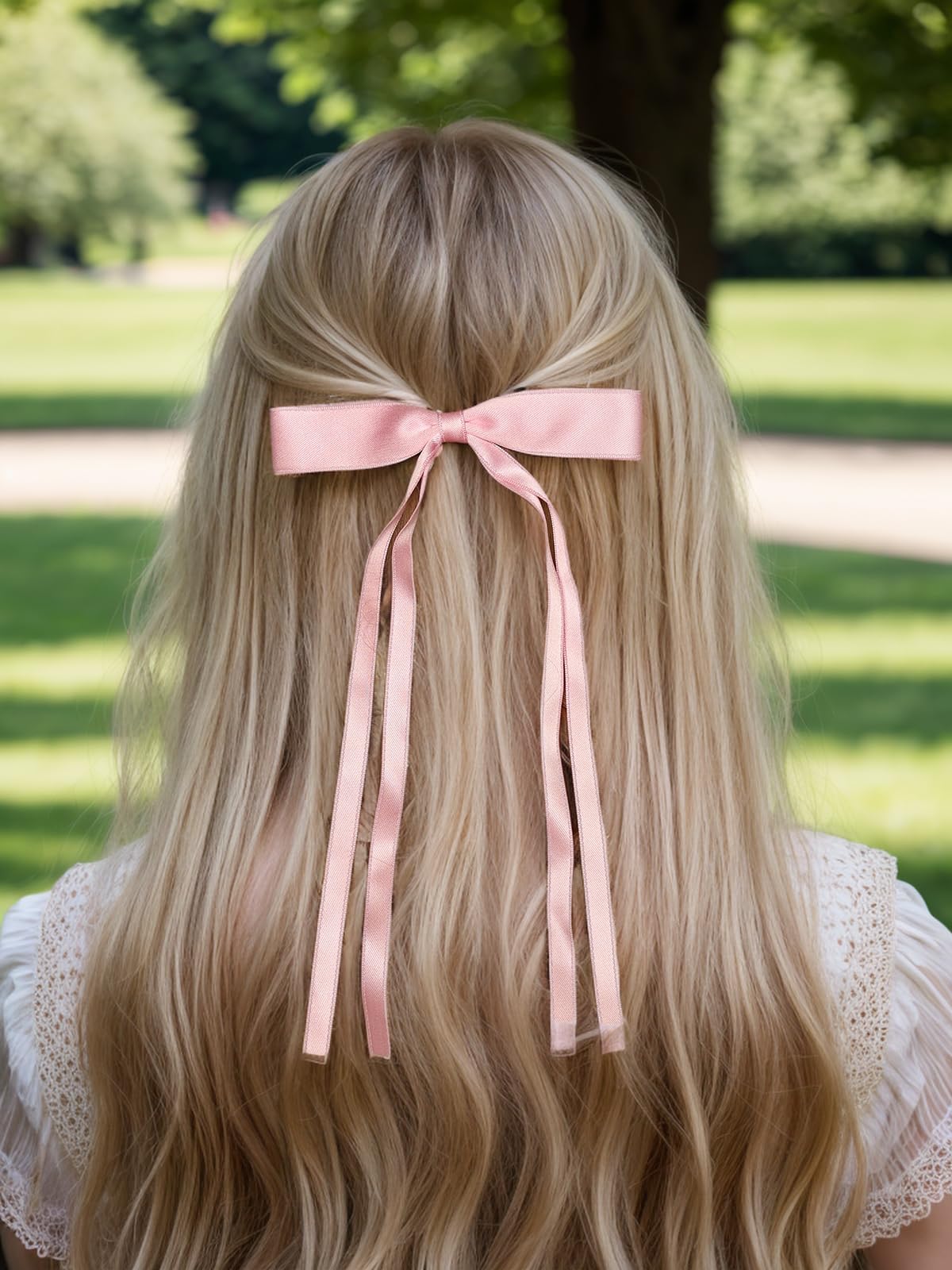 Pinces-cheveux LFOUVRE noeud papillon ruban tassel rose et blanc élégant.