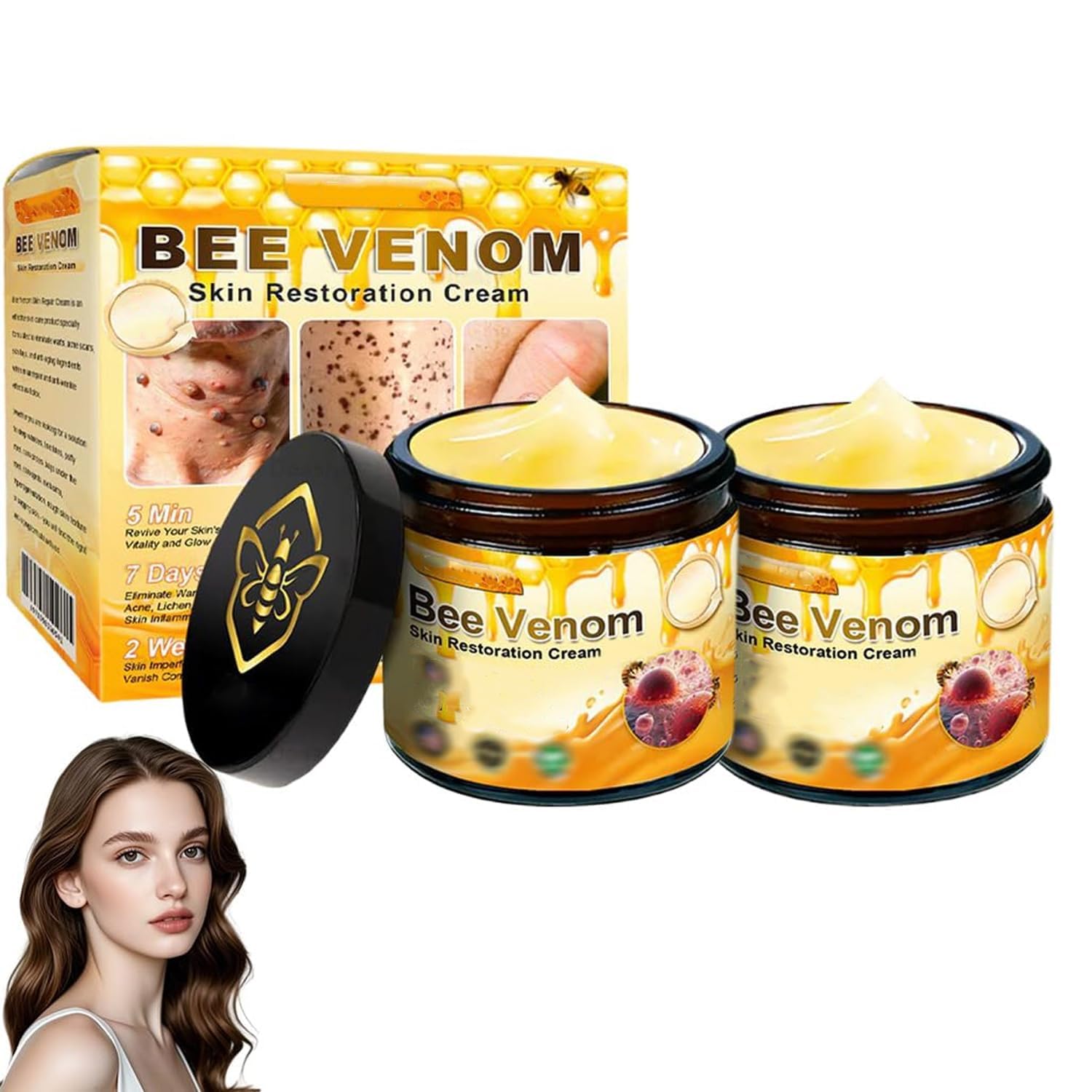 LHBMET Crème venin d'abeille – bocal : peau plus ferme et hydratée.