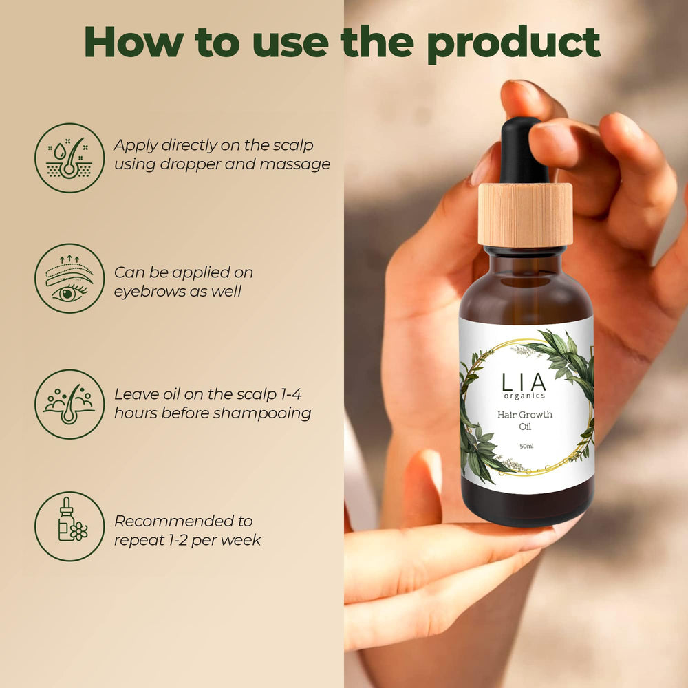 Lia Organics Hair Growth Oil : massage capillaire quotidien pour cheveux plus doux.