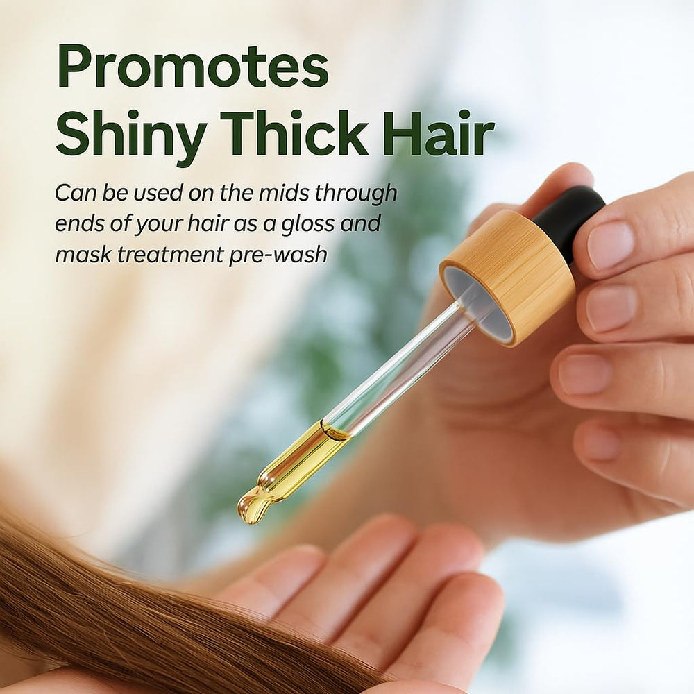 Lia Organics Hair Growth Oil : texture huileuse sur les doigts pour soin enrichissant.
