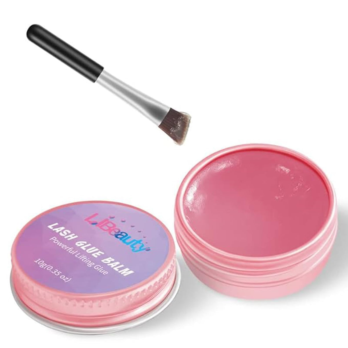 Libeauty Lash Lift Glue Balm, pot rose pêche, adhérence renforcée pour une pose précise.
