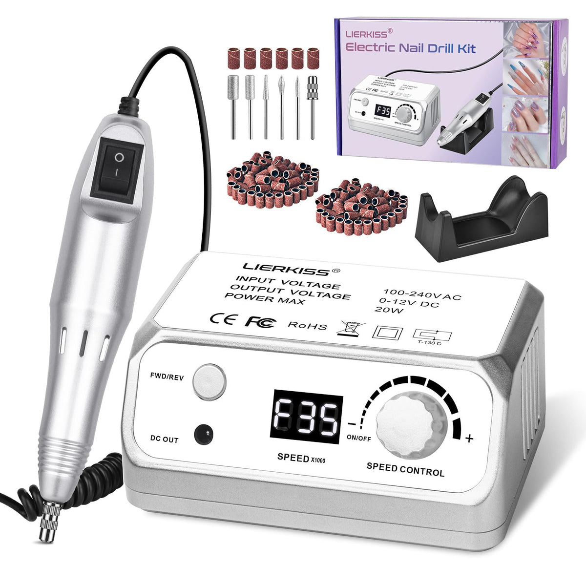 LIERKISS perceuse à ongles professionnelle 35000 RPM, outil fiable pour manucure.