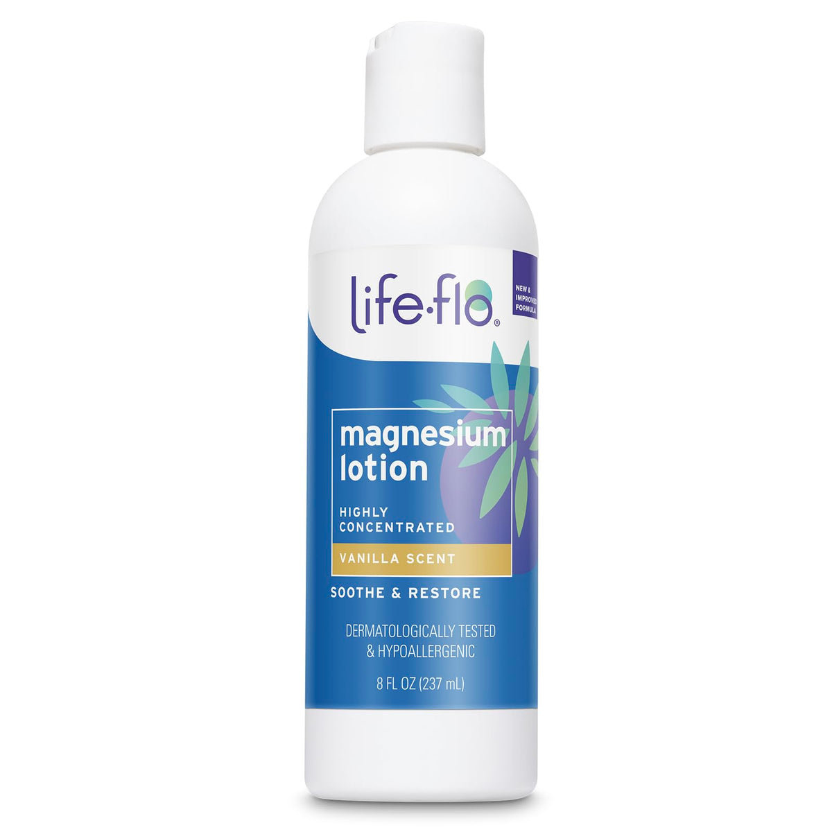 LIFE-FLO Magnesium Lotion : bouteille-pompe, hydratation légère et absorption rapide après application.