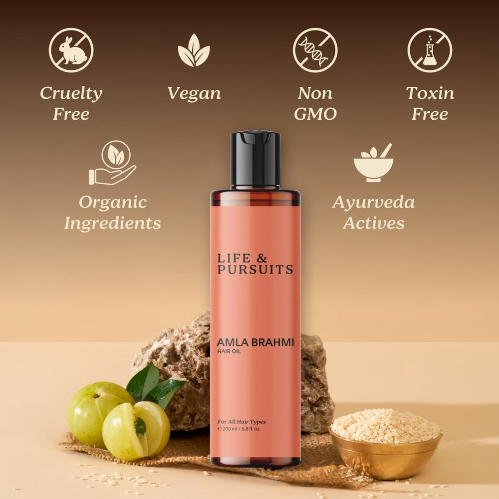Emballage Life & Pursuits Amla Brahmi, produit naturel sans additifs toxiques.