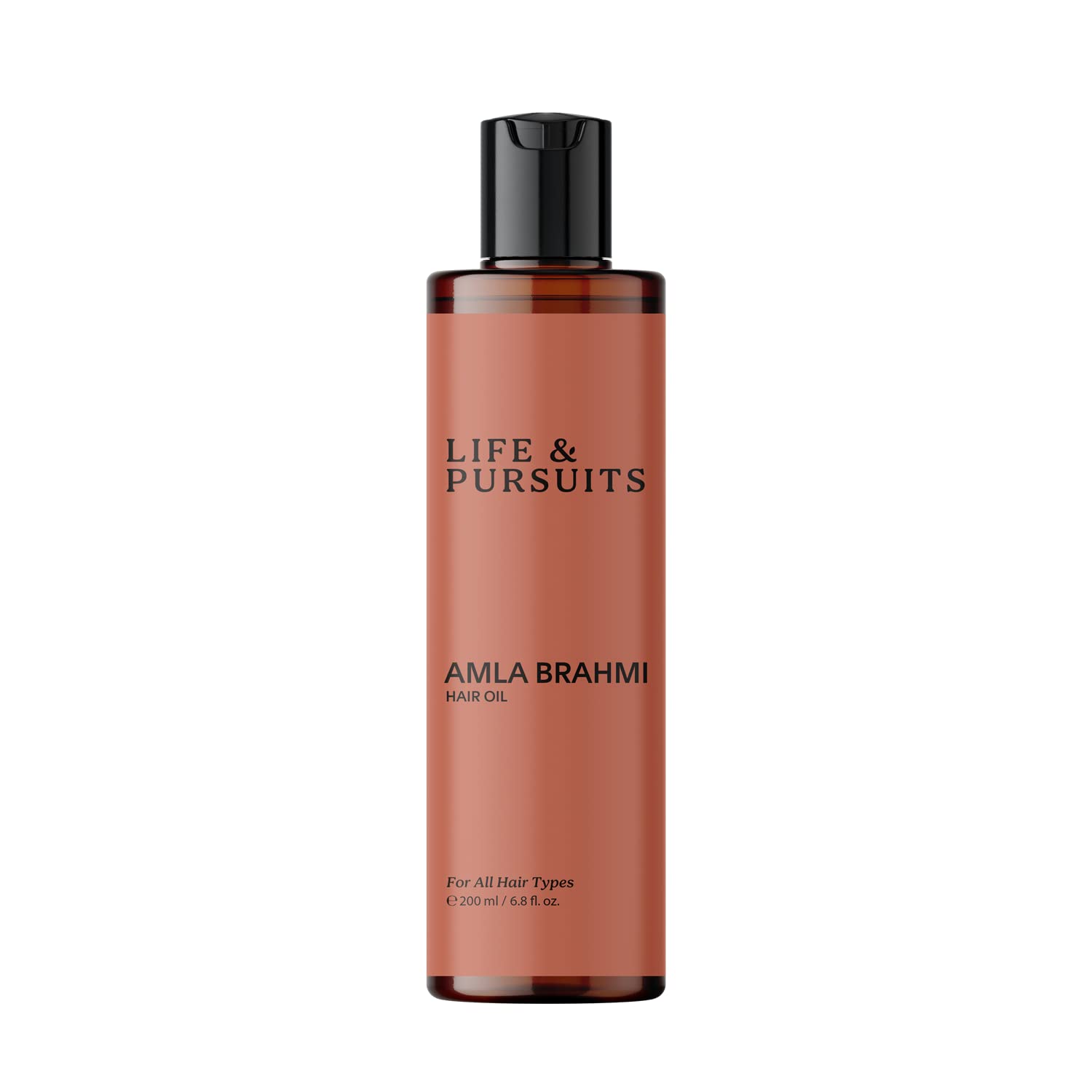 Life & Pursuits Amla Brahmi huile pour cheveux, flacon élégant apportant hydratation.
