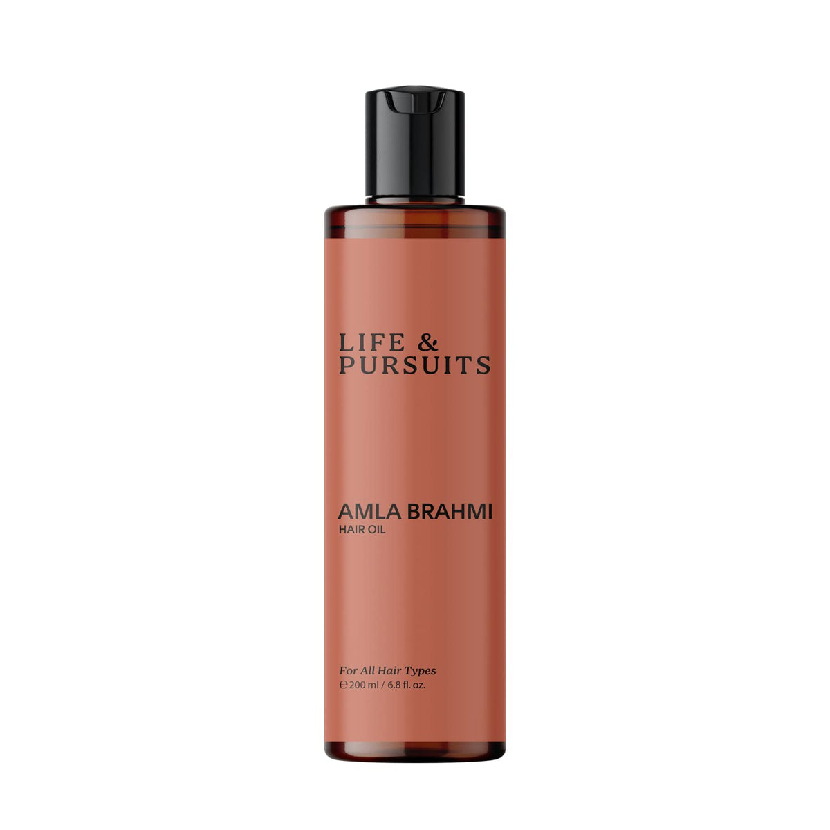 Life & Pursuits Amla Brahmi huile pour cheveux, flacon élégant apportant hydratation.