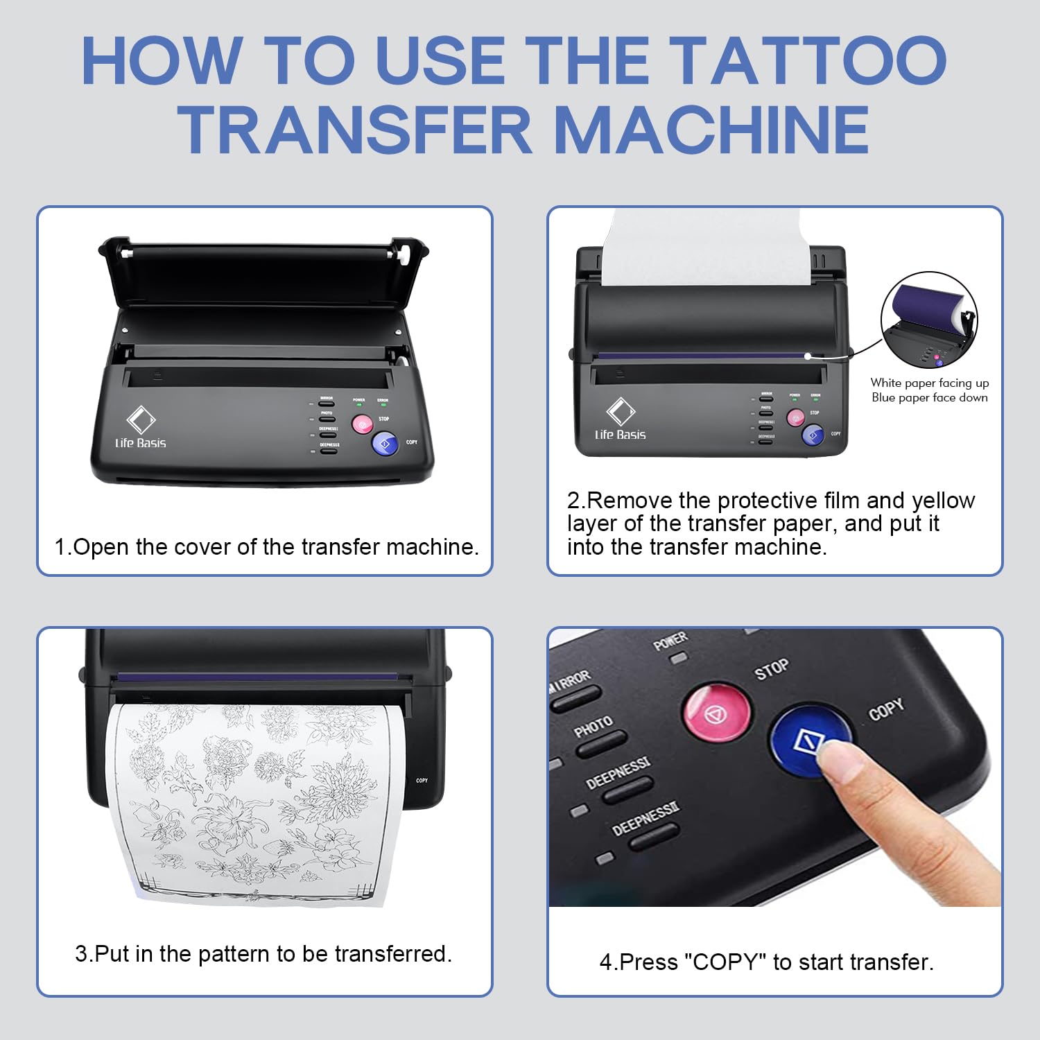 LifeBasis imprimante transfert tatouage 30 feuilles stencil incluses