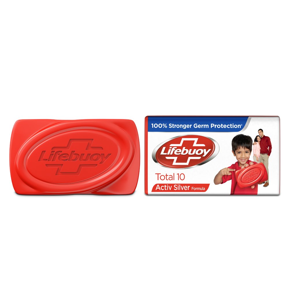 Étiquette claire Lifebuoy Total 10 indiquant le format et les informations