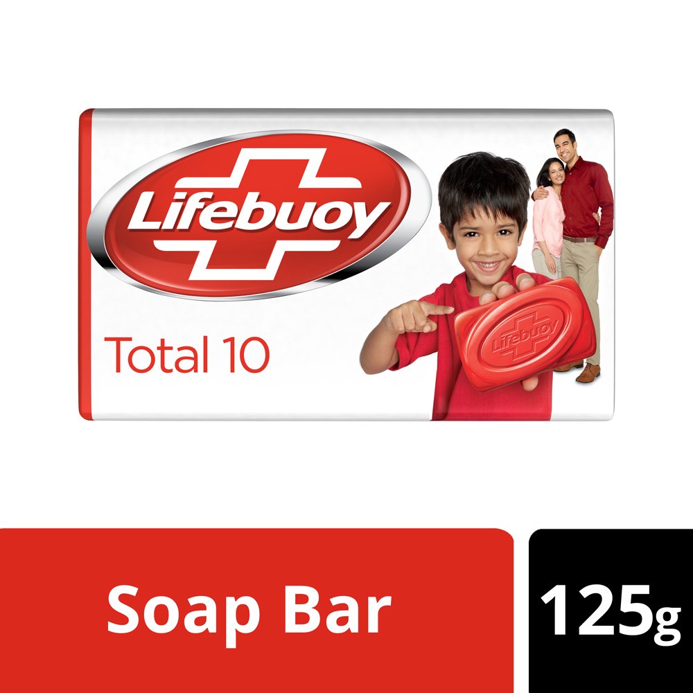 Gros plan du savon Lifebuoy Total 10 125 g pour une sensation propre et fraîche