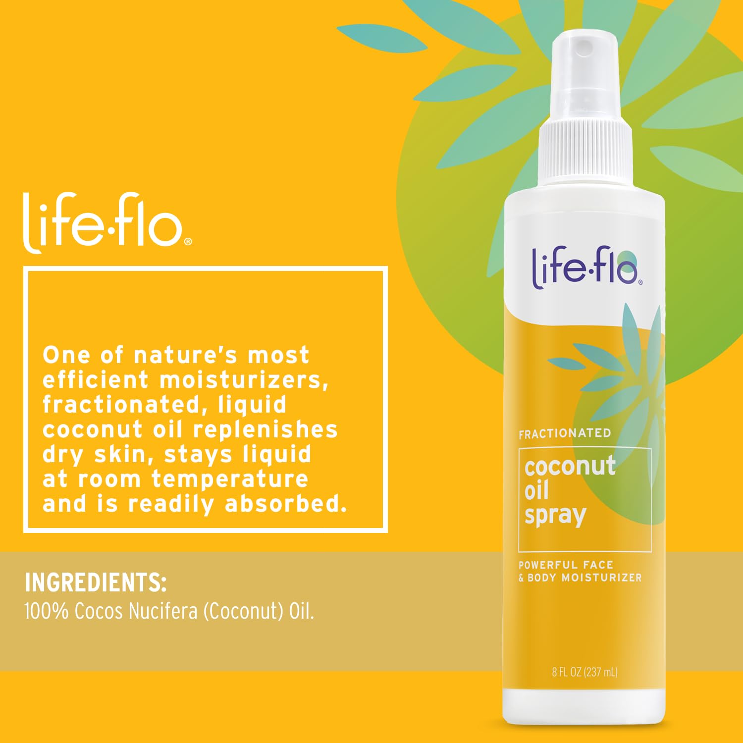LifeFlo huile coco fractionnee Spray 236ml – soin visage léger et démaquillant doux.