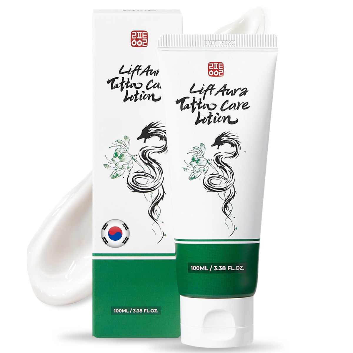 LiftAura lotion apres-tatouage en tube, hydratation légère pour peau tatouée et confortable.