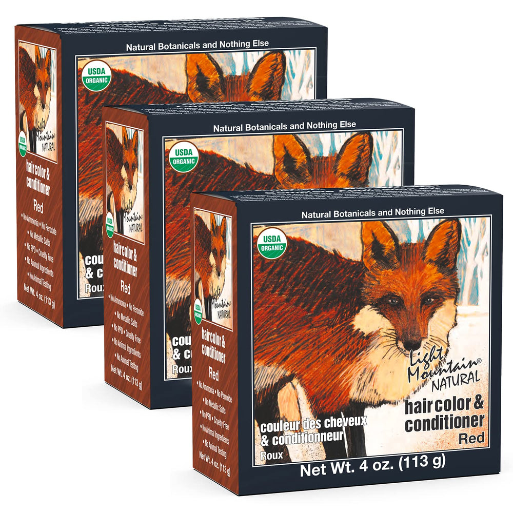 Light Mountain henné couleur-cheveux rouge pack de 3 pour une couleur naturelle