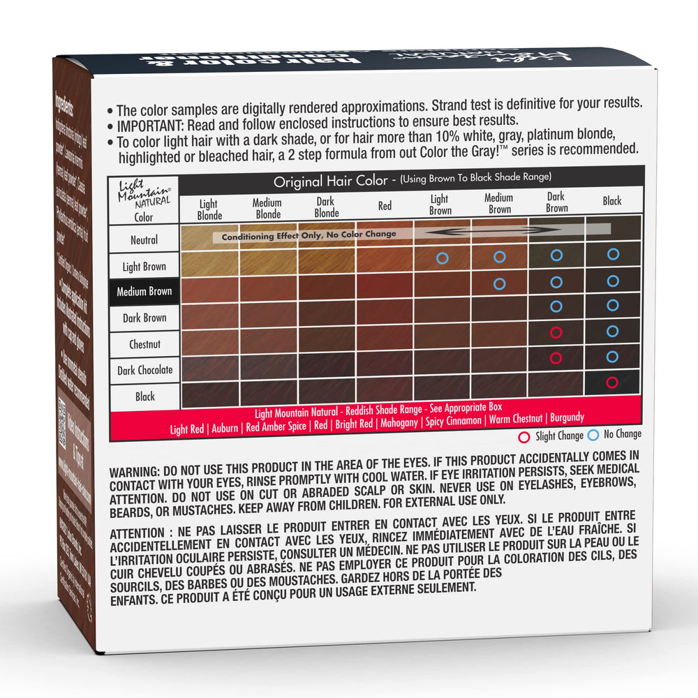 Light Mountain Henné Color Kit Accessoires: kit pratique pour une application facilitée.