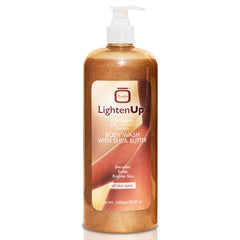 LightenUp OMIC Gel Douche Exfoliant, bouteille visible, exfoliation douce et hydratation avec parfum tropical.