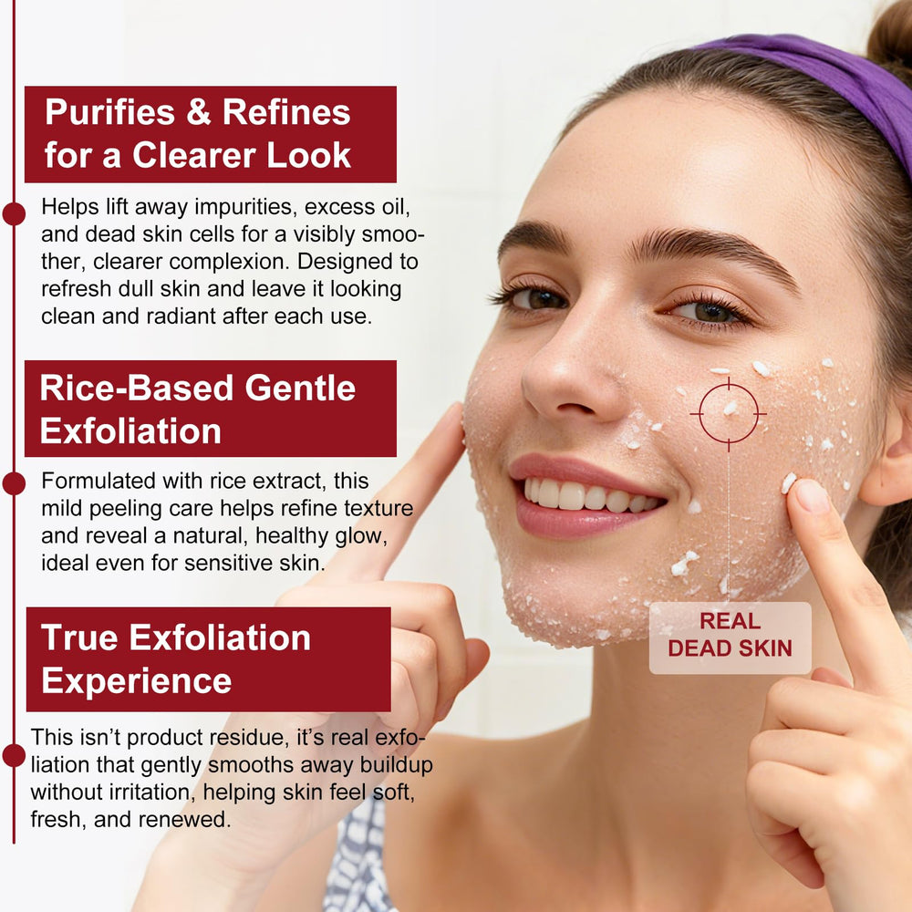 liiutry Glow Rice Exfoliant Noir Riz: purifie les pores et régule le sébum.