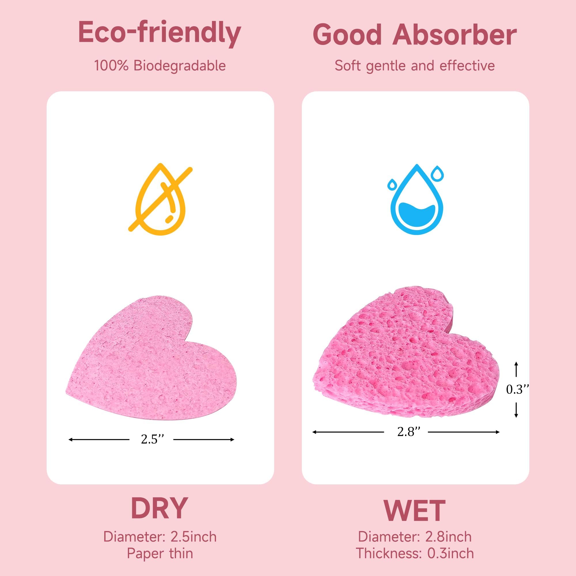 Lilac éponge visage cœur rose utilisée pour démaquillage efficace.
