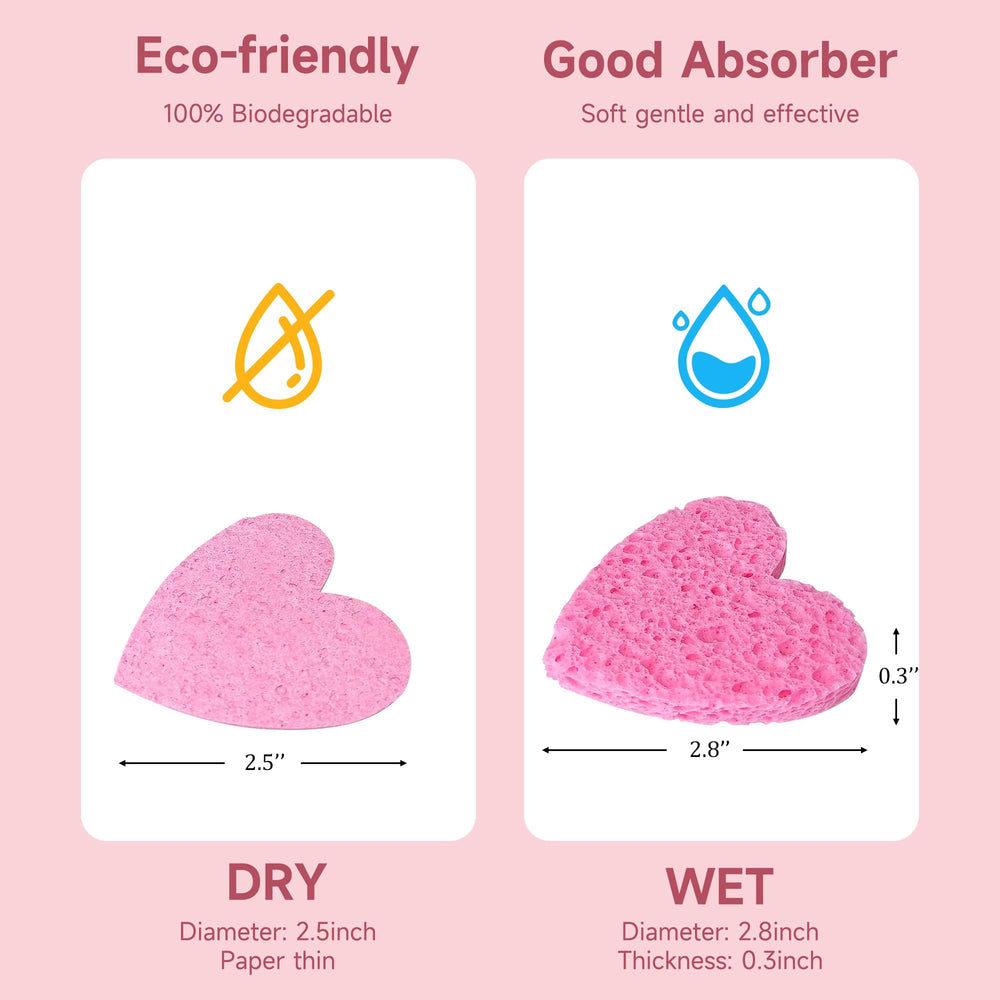Lilac éponge visage cœur rose utilisée pour démaquillage efficace.