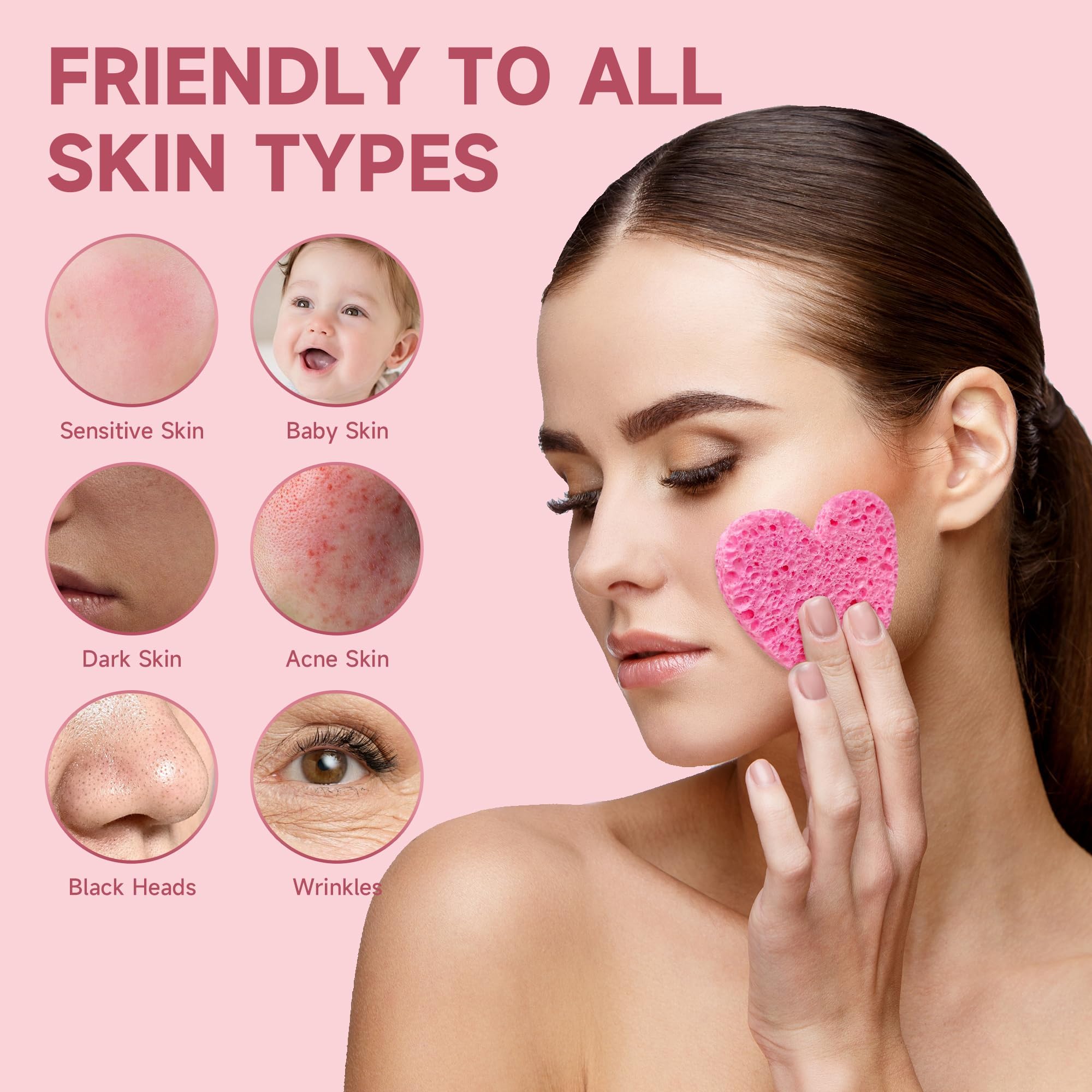 Lilac éponge visage cœur rose nettoie et démaquille en douceur.
