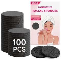 Éponge LILAC visage compressée noire ronde pour nettoyage en douceur et voyage pratique.