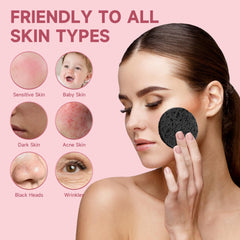 Éponge LILAC visage compressée noire ronde idéale pour décongestionner et rafraîchir la peau.