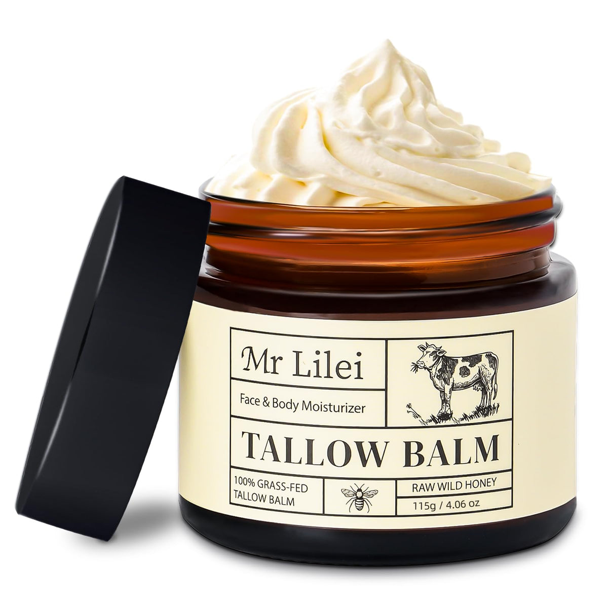 Baume Lilei Beauty à la graisse de boeuf, pot, hydratation durable.