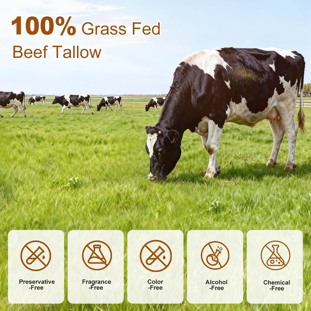Lilei Beauty grass fed beef tallow bottle centers clean ingredients for daily use.