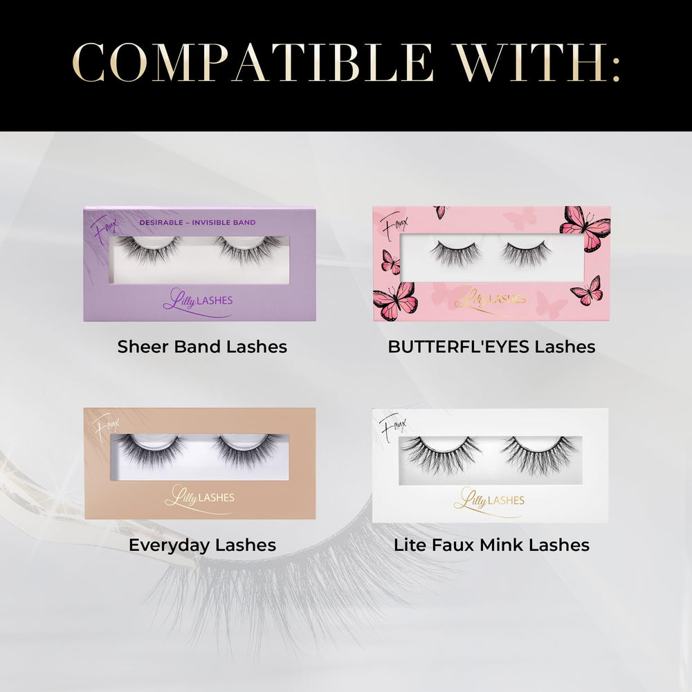 Clear finish hides glue on lash line for natural look with Lilly Lashes.