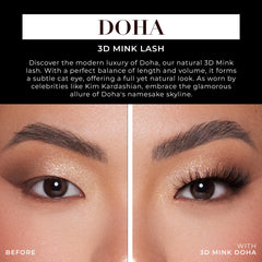 Lilly Lashes Doha 3D Mink regard long dramatique pour intensifier les yeux.