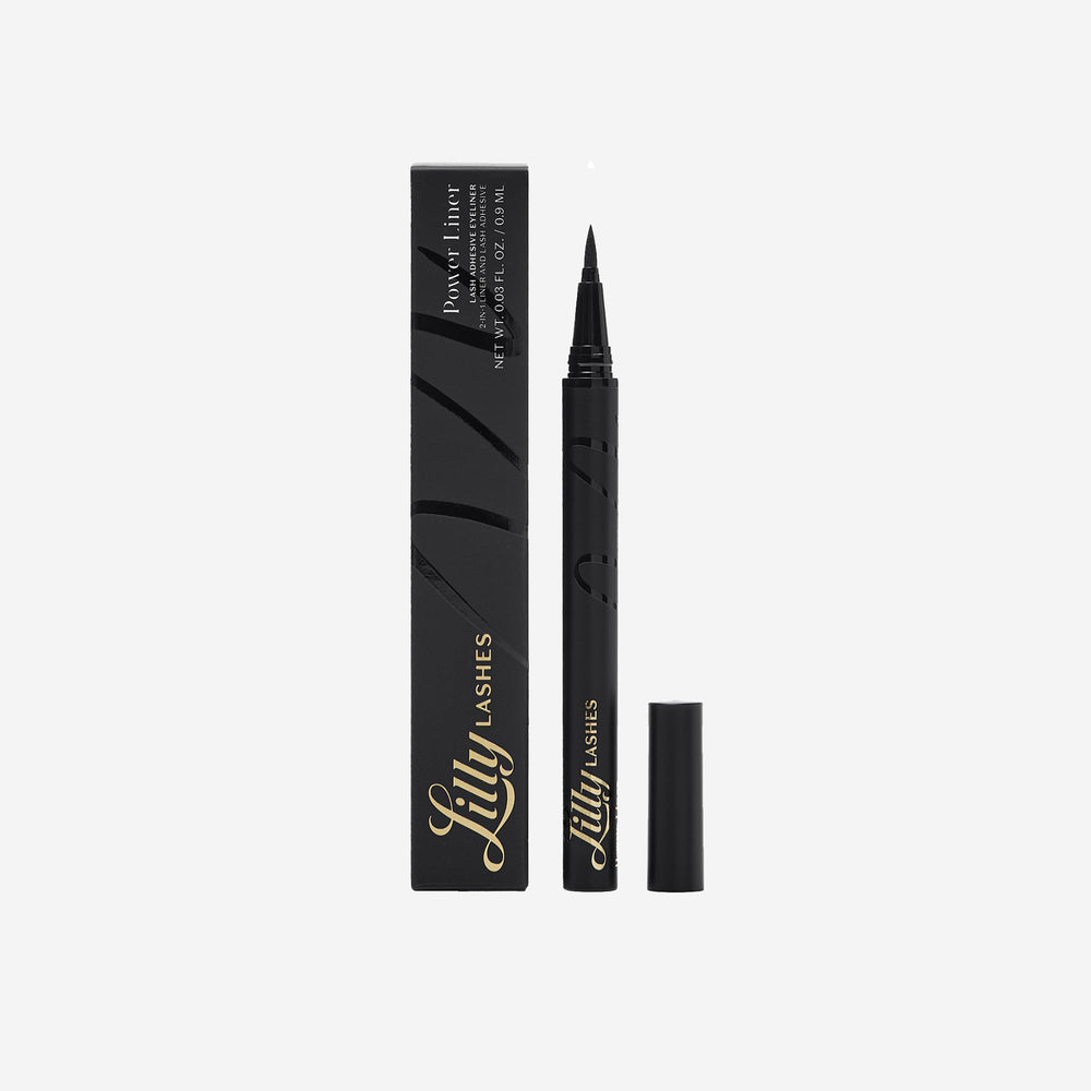 Lilly Lashes Power Liner bottle cap close-up showing precision tip for clean edges.