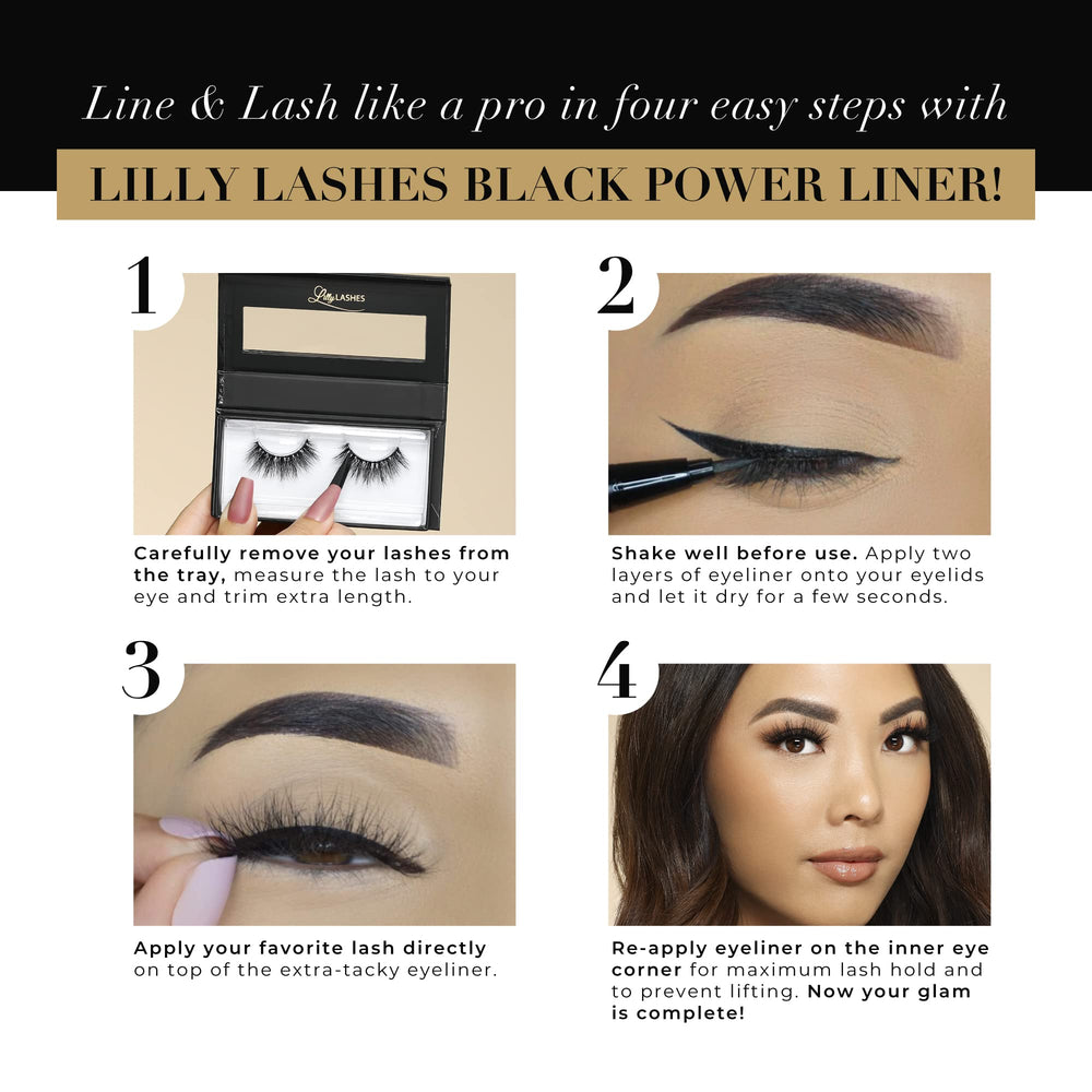 Lilly Lashes Power Liner lash application on eyelid with extra-tacky hold.