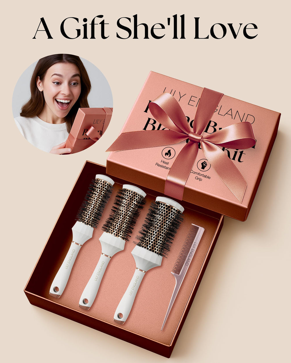 Boîte cadeau Lily England, présentation élégante pour offrir ce kit coiffure.