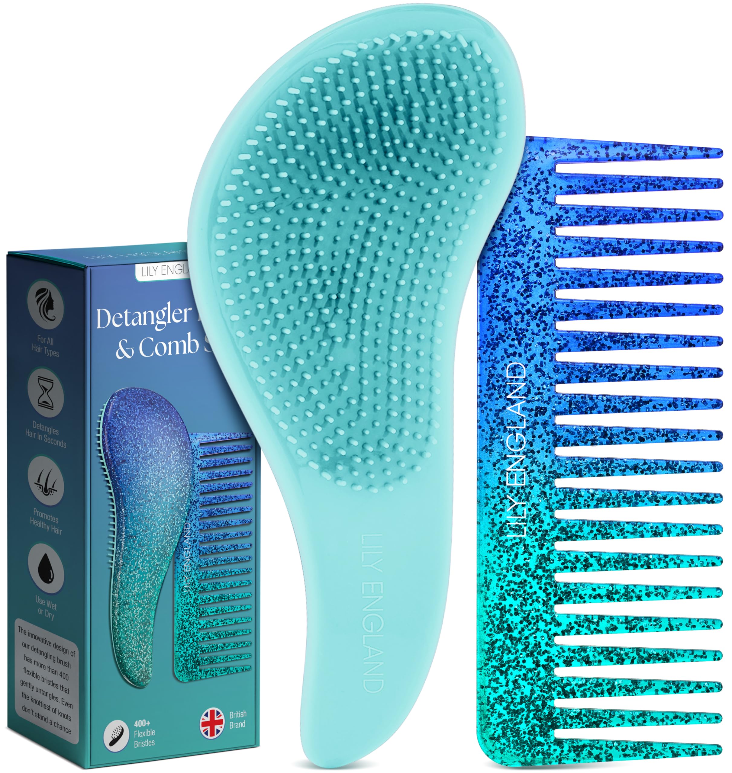 Brosse démêlante Lily England bleu glitter pour démêler en douceur