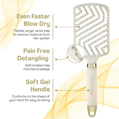 Brosse Lily England Paddle beige, grandes ouvertures favorisant le séchage rapide et homogène