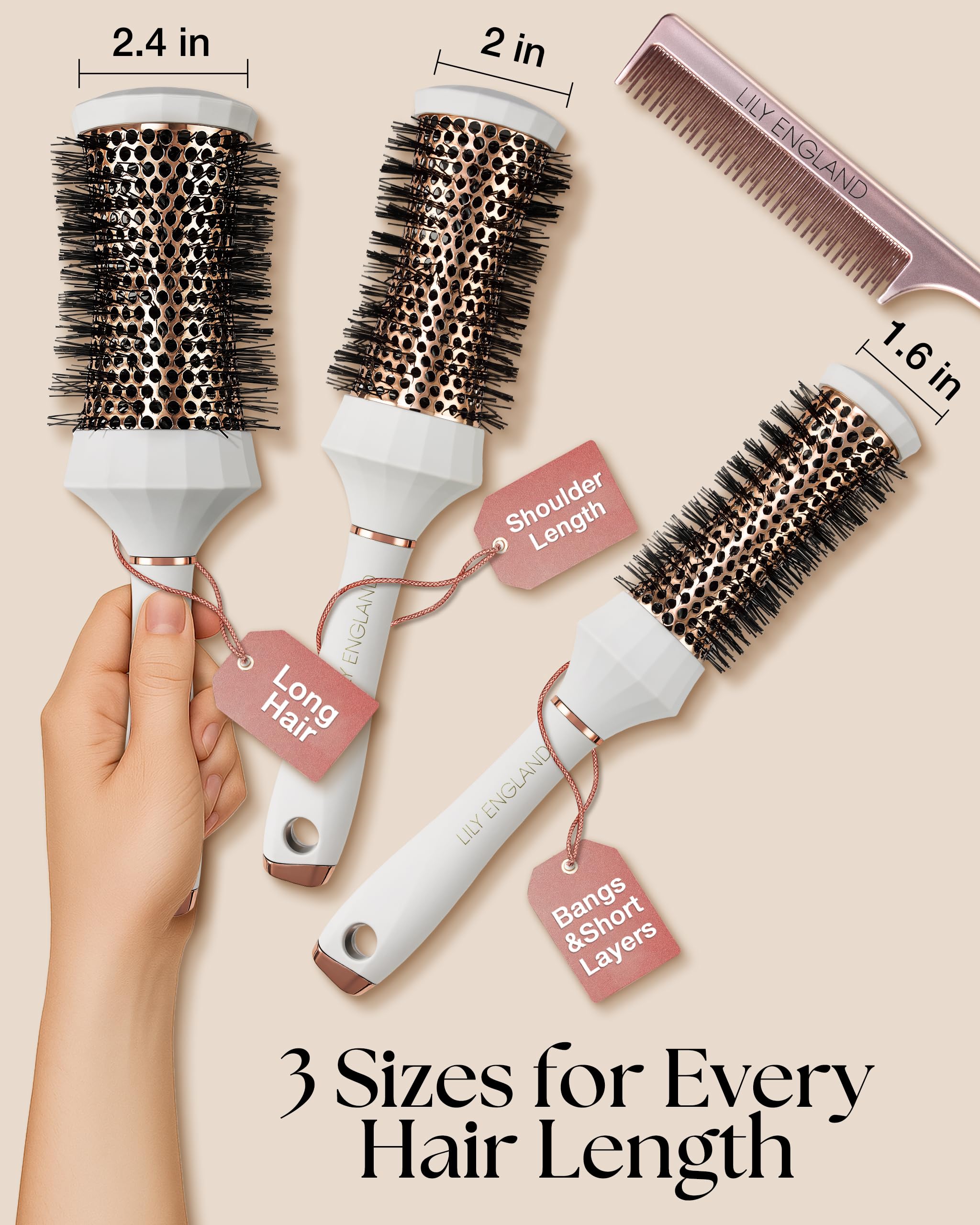 Brosse ronde Lily England moyenne 64 mm, contrôle et volume lors du brushing.