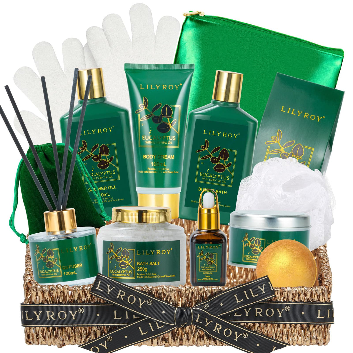 Coffret Lily Roy coffret-bain-eucalyptus 15 pièces pour spa à domicile.