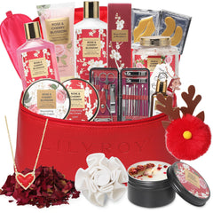 Coffret Lily Roy, ensemble soin bain luxe dans sac cadeau élégant.