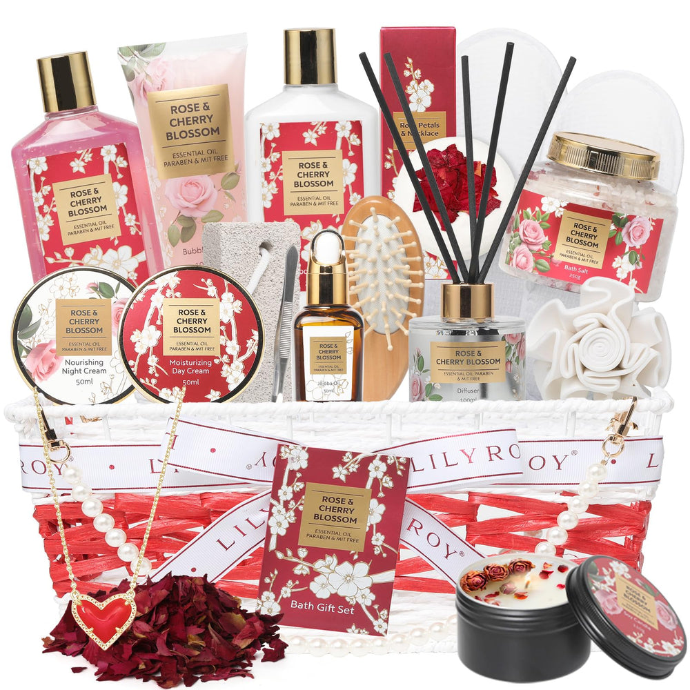 LILY ROY Panier spa luxe, Rose et fleur de cerisier, expérience bien-être à domicile.
