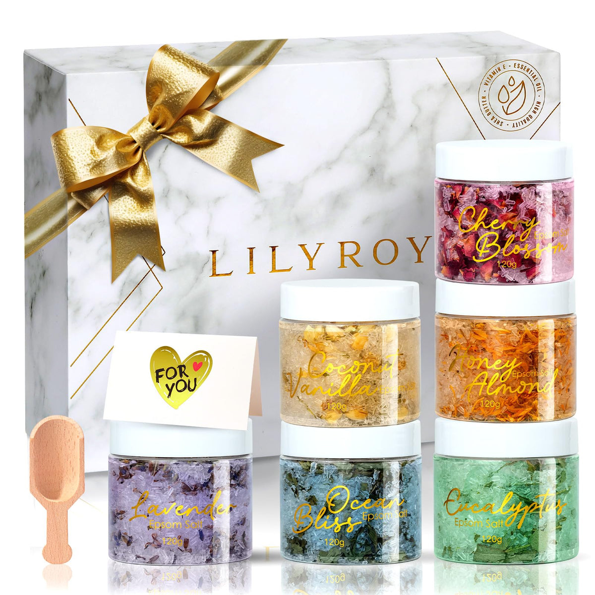LILY ROY Sels Epsom roses et pétales pour bain apaisant.
