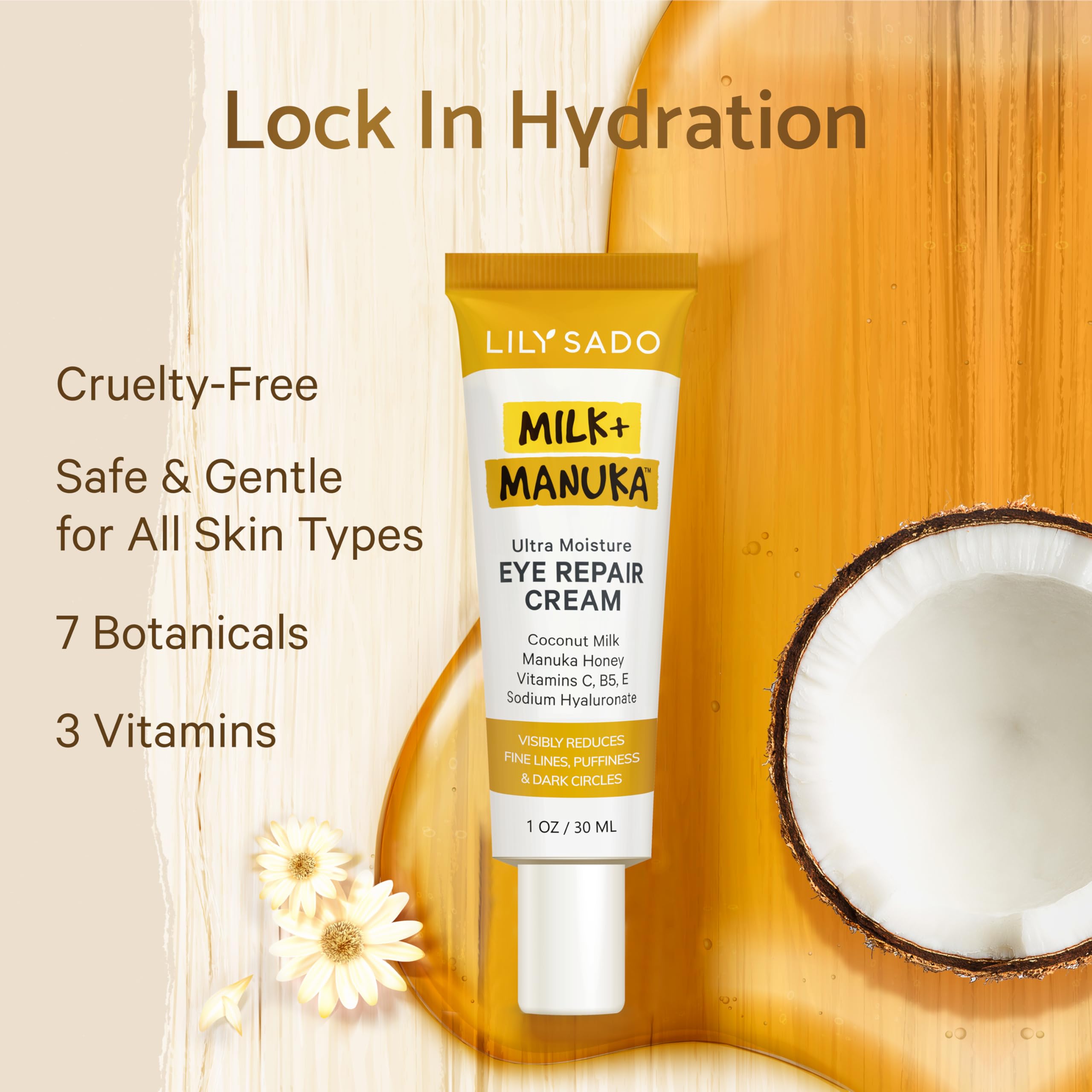 Application autour des yeux avec Milk+Manuka, effet apaisant