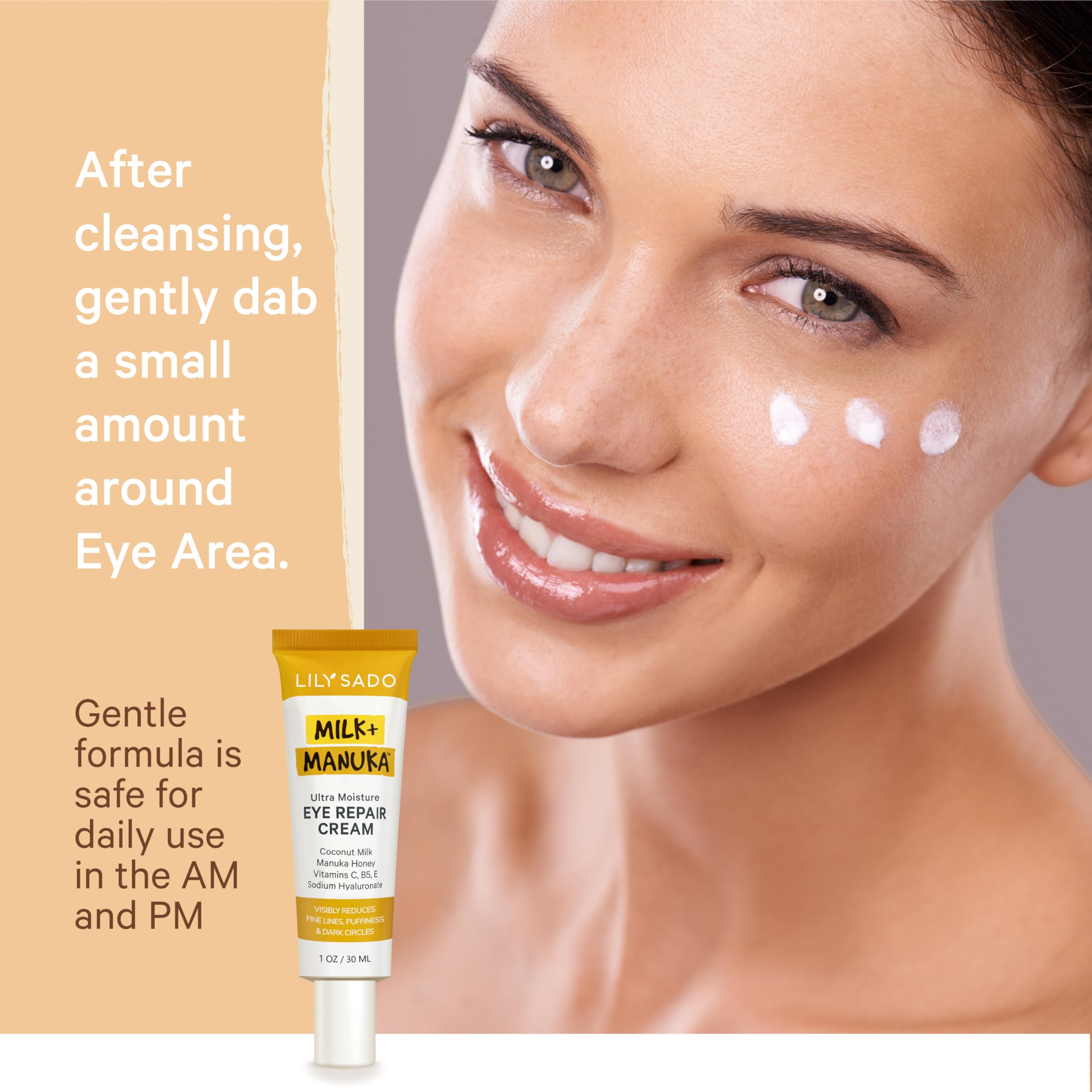Texture crème légère de Milk+Manuka autour des yeux nourrissant