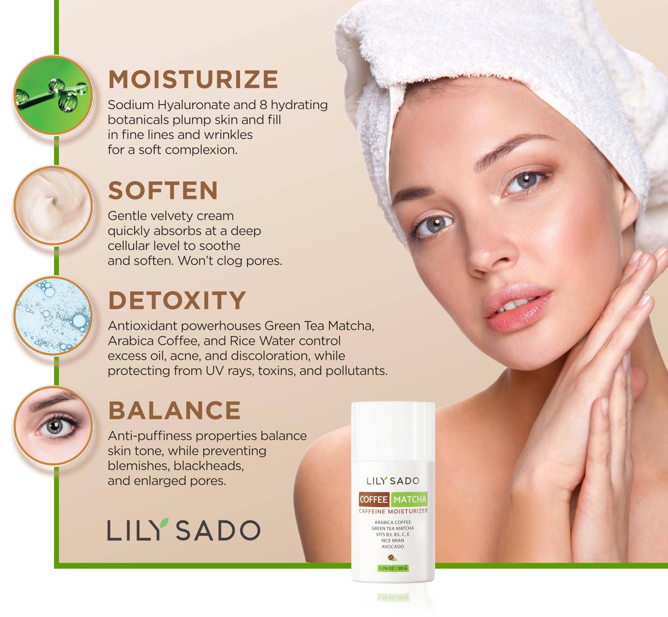 LILY SADO Tea+C green-tea-matcha ingredients showcase potent antioxidants for radiant-looking skin