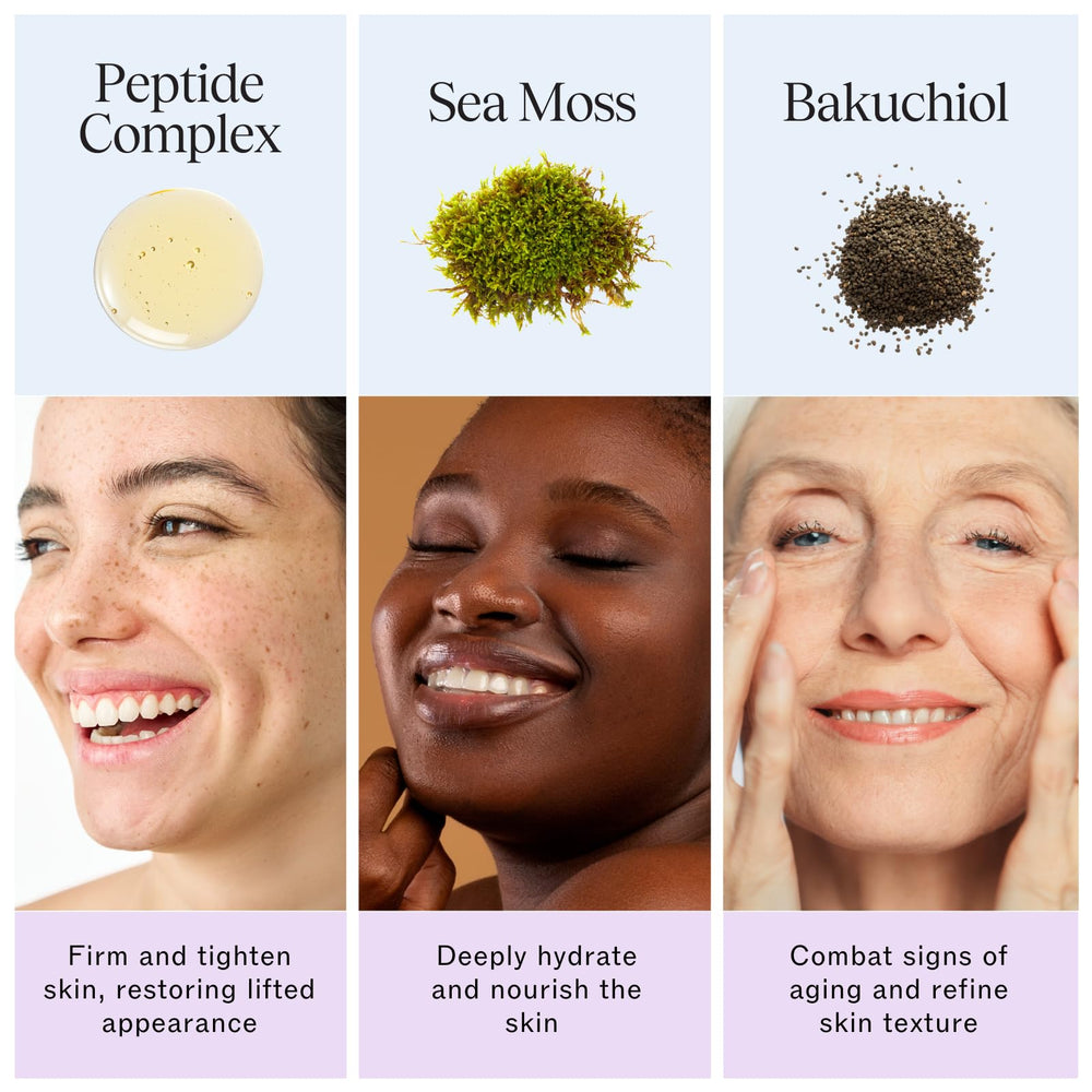 Hydratation intense apportée par Sea Moss et hyaluronique dans LilyAna Naturals Bakuchiol.